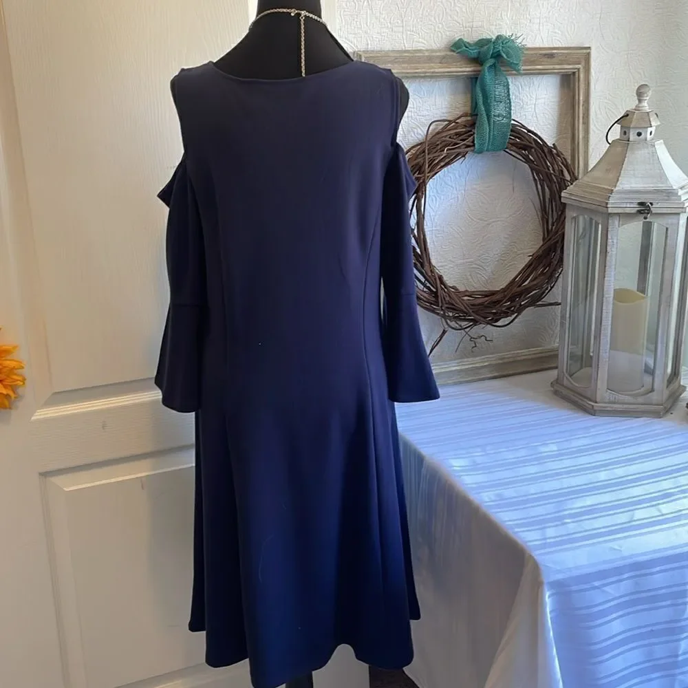 ISAAC MIZRAHI Navy Blue Mid Sleeve Cold Shoulder Dress - M - Great Condition